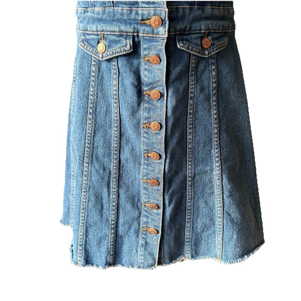 MADEWELL Raw Edge Button Front Denim Overall Dress Women's Size 4 Mini Skirt - Picture 6 of 11